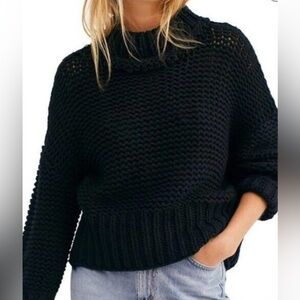 Free People “My Only Sunshine” Chunky Black Knit Sweater Size M